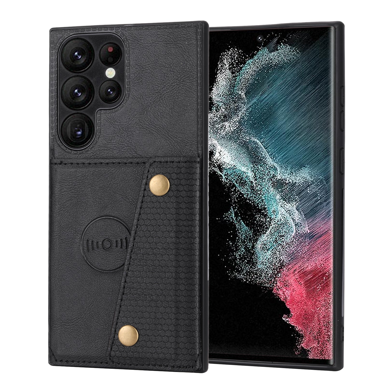 For Samsung Galaxy S23 Ultra PU Leather Coated TPU Back Case Card Slots Kickstand Phone Shockproof Cover with Built-in Metal Sheet For Samsung Galaxy S23 Ultra PU Leather Coated TPU Back Case Card Slots Kickstand Phone Shockproof Cover with Built-in Metal Sheet